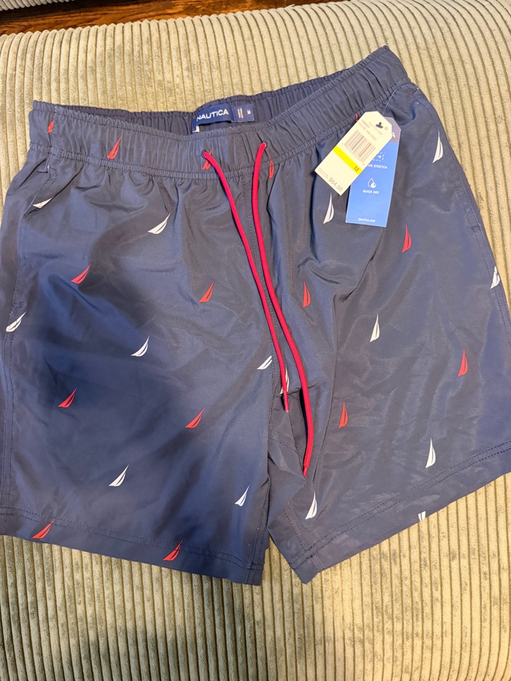 Nautica Men’s Swim Trunks – Navy Sail Print, Size M — NWT